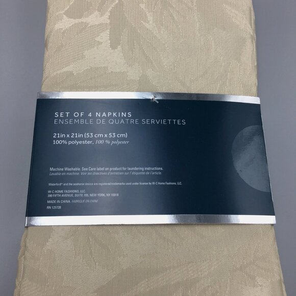 4 WATERFORD Fine Linens Champagne Tralee Leaves Jacquard Napkin Set Cloth Fall - Picture 5 of 7